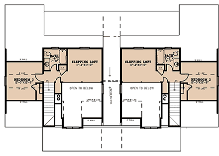 Bungalow, Cabin, Country, Craftsman Multi-Family Plan 82658 with 3 Bed, 2 Bath, 1 Car Garage Second Level Plan