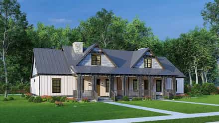 Bungalow, Cabin, Country, Craftsman Multi-Family Plan 82658 with 3 Bed, 2 Bath, 1 Car Garage Picture 2