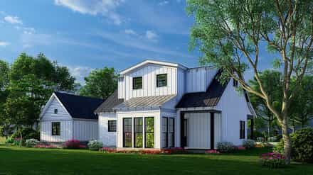 Cottage, Country, Farmhouse, Southern House Plan 82660 with 3 Bed, 3 Bath Rear Elevation