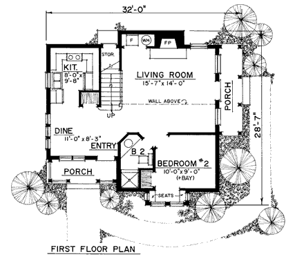 Bungalow, Victorian House Plan 86000 with 2 Bed, 2 Bath First Level Plan