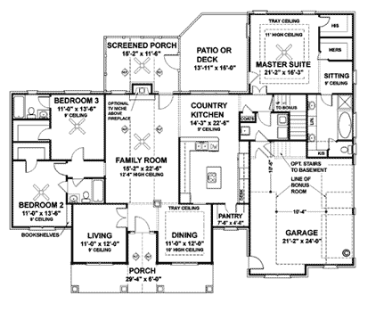 Colonial, Country House Plan 92443 with 3 Bed, 3 Bath, 2 Car Garage First Level Plan