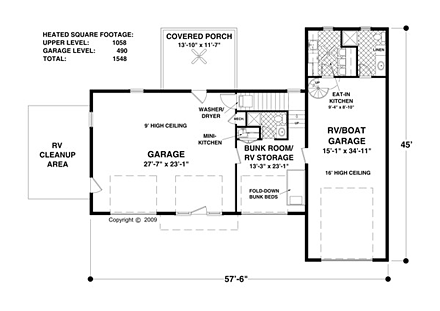 Craftsman 3 Car Garage Apartment Plan 93485 with 1 Bed, 3 Bath, RV Storage First Level Plan
