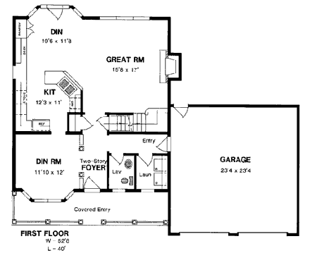 Colonial, Country, Southern House Plan 94107 with 3 Bed, 3 Bath, 2 Car Garage First Level Plan
