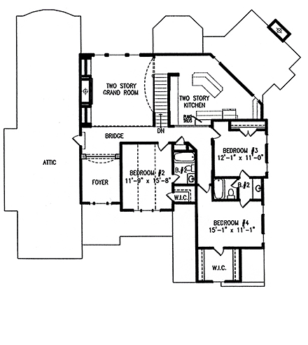 Craftsman, Traditional House Plan 97679 with 4 Bed, 4 Bath, 3 Car Garage Second Level Plan