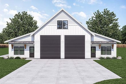 Country, Farmhouse Garage-Living Plan 40995 with 1 Bed, 1 Bath, 2 Car Garage Elevation