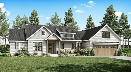 Country, Craftsman, Farmhouse House Plan 43612 with 3 Bed, 2 Bath, 2 Car Garage Elevation