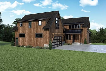 Barndominium, Contemporary, Country House Plan 43616 with 4 Bed, 5 Bath, 2 Car Garage Elevation
