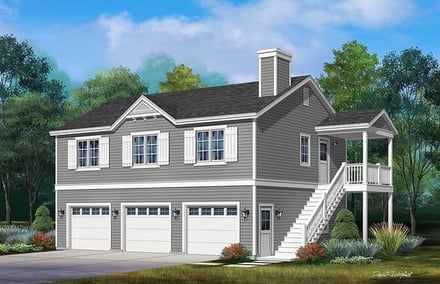 Traditional 3 Car Garage Apartment Plan 45192 with 2 Bed, 2 Bath Elevation