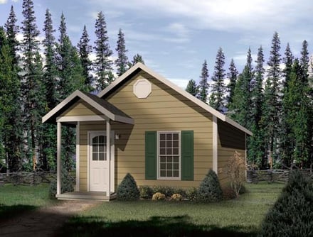 Cabin, Traditional House Plan 49132 with 1 Bed, 1 Bath Elevation