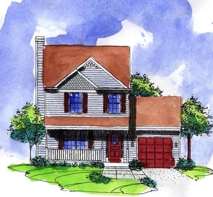 Cottage, Country House Plan 57486 with 3 Bed, 3 Bath, 1 Car Garage Elevation