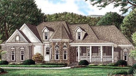 Country, Victorian House Plan 67031 with 4 Bed, 3 Bath, 2 Car Garage Elevation