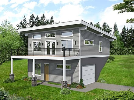 Coastal, Contemporary, Modern House Plan 80984 with 3 Bed, 2 Bath, 1 Car Garage Elevation