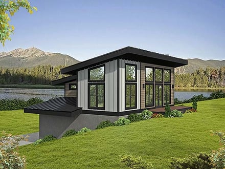 Contemporary, Modern House Plan 80988 with 1 Bed, 1 Bath, 3 Car Garage Elevation