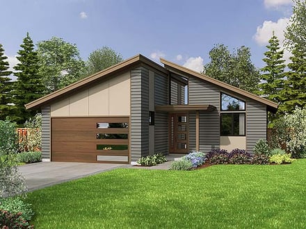 Contemporary, Ranch House Plan 81337 with 3 Bed, 2 Bath, 2 Car Garage Elevation