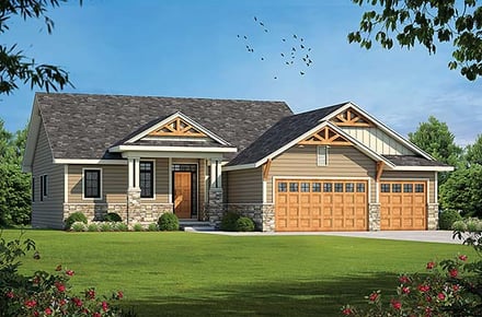 Craftsman, Traditional House Plan 81402 with 4 Bed, 3 Bath, 3 Car Garage Elevation
