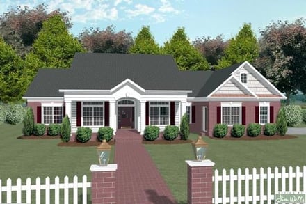 Colonial, Country House Plan 92443 with 3 Bed, 3 Bath, 2 Car Garage Elevation