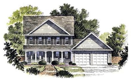 Colonial, Country, Southern House Plan 94107 with 3 Bed, 3 Bath, 2 Car Garage Elevation
