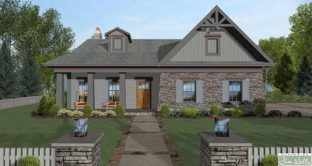 Cottage, Craftsman, Ranch House Plan 98400 with 4 Bed, 2 Bath, 2 Car Garage Elevation