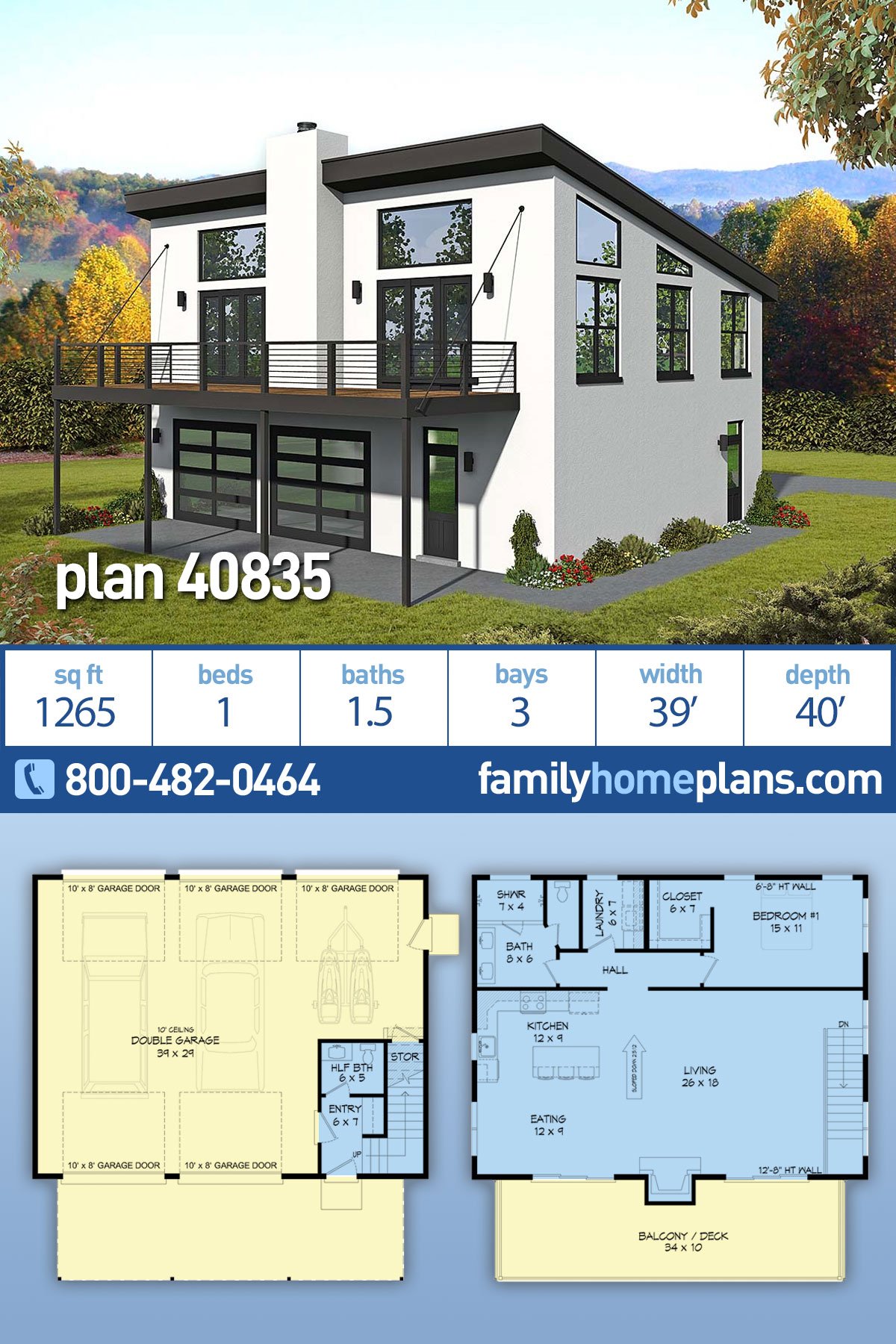 Coastal, Contemporary, Modern, Traditional House Plan 40835 with 1 Beds, 2 Baths, 3 Car Garage