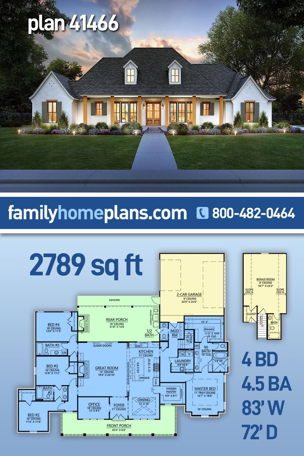 Acadian Style House Plan With Bonus Room