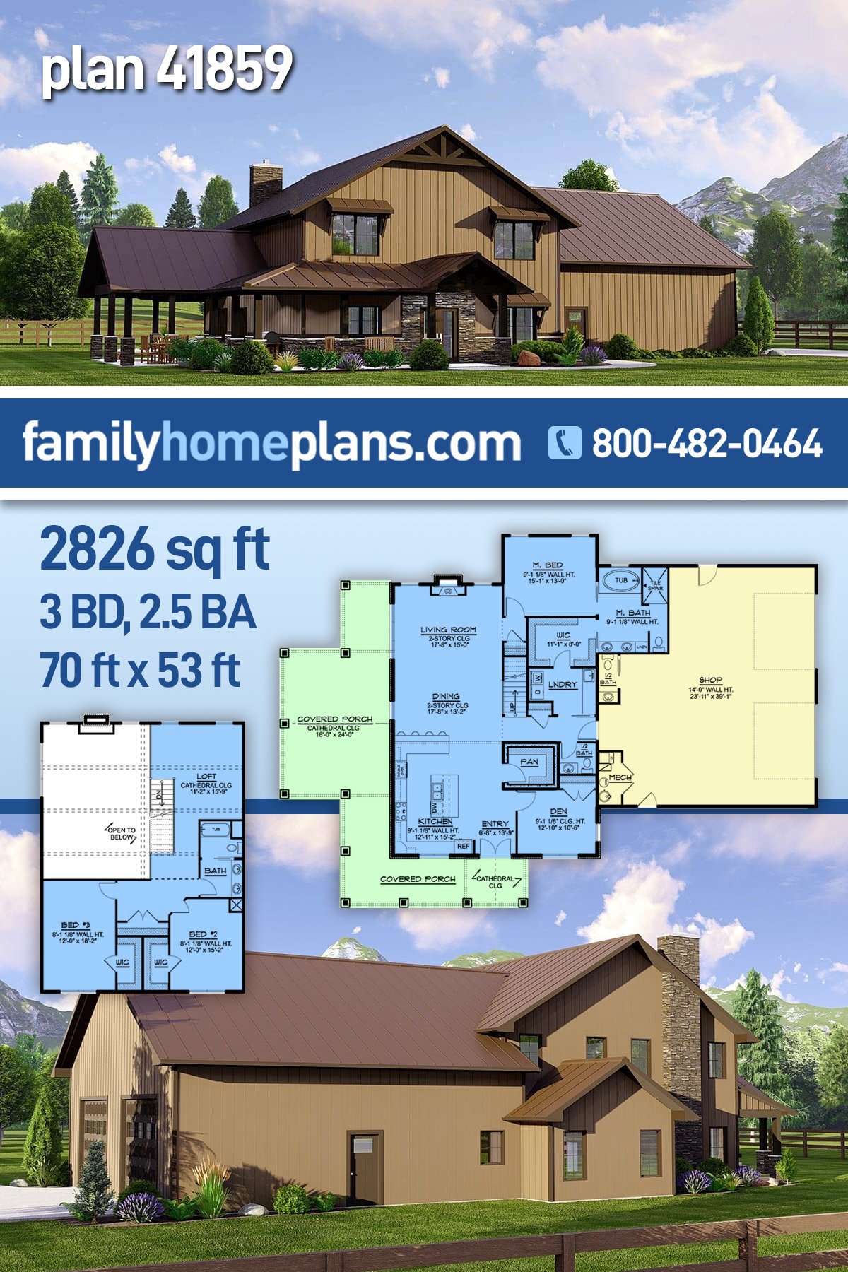 Plan 41819 | Ranch Style with 3 Bed, 3 Bath, 5 Car Garage