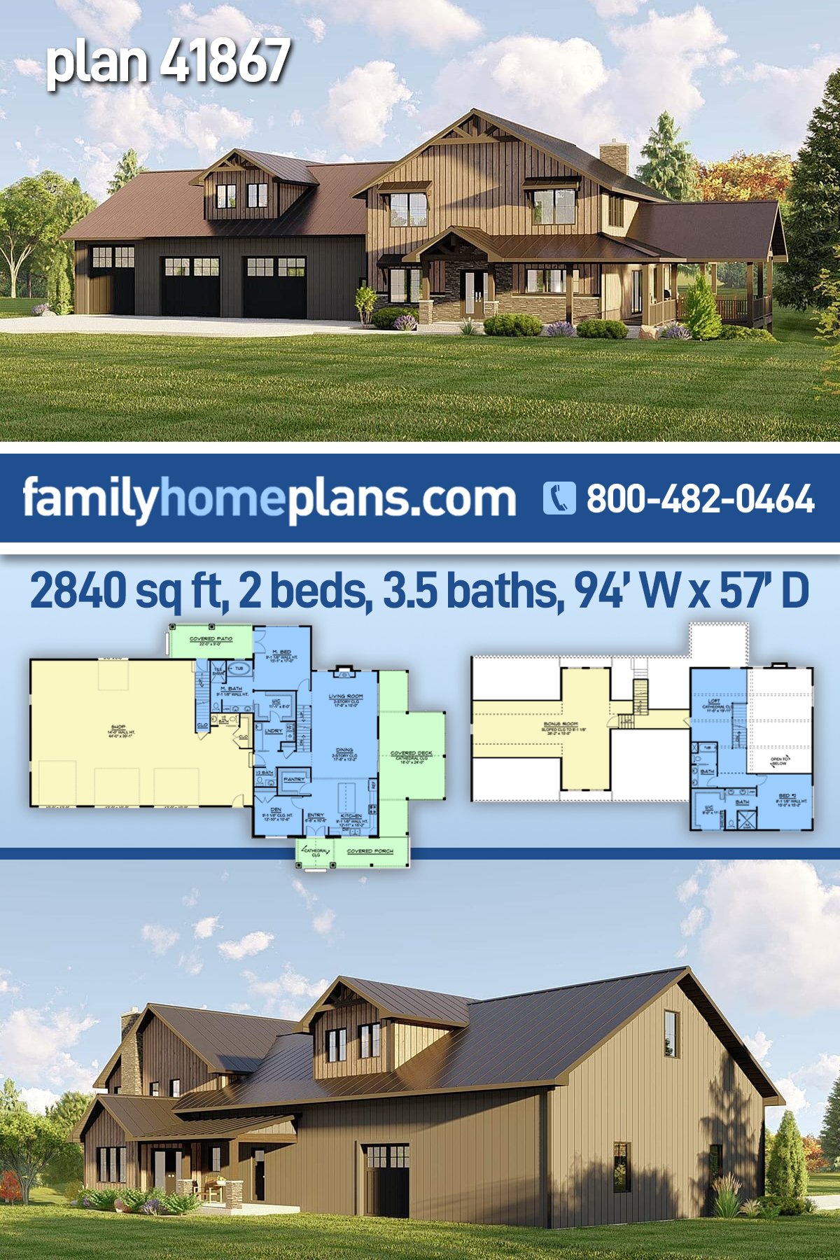 Plan 41867 | Barndominium, Craftsman Style House Plan 41867 with