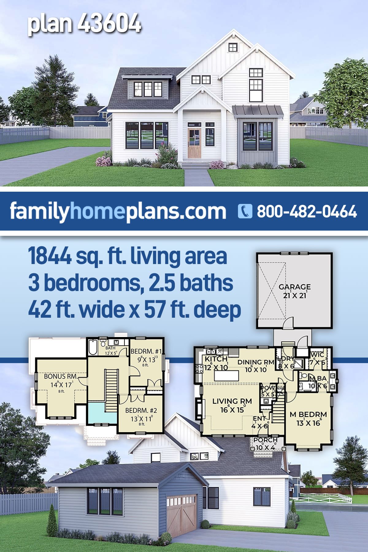 Plan 43604 | Country Farmhouse Plan with Rear Entry Garage