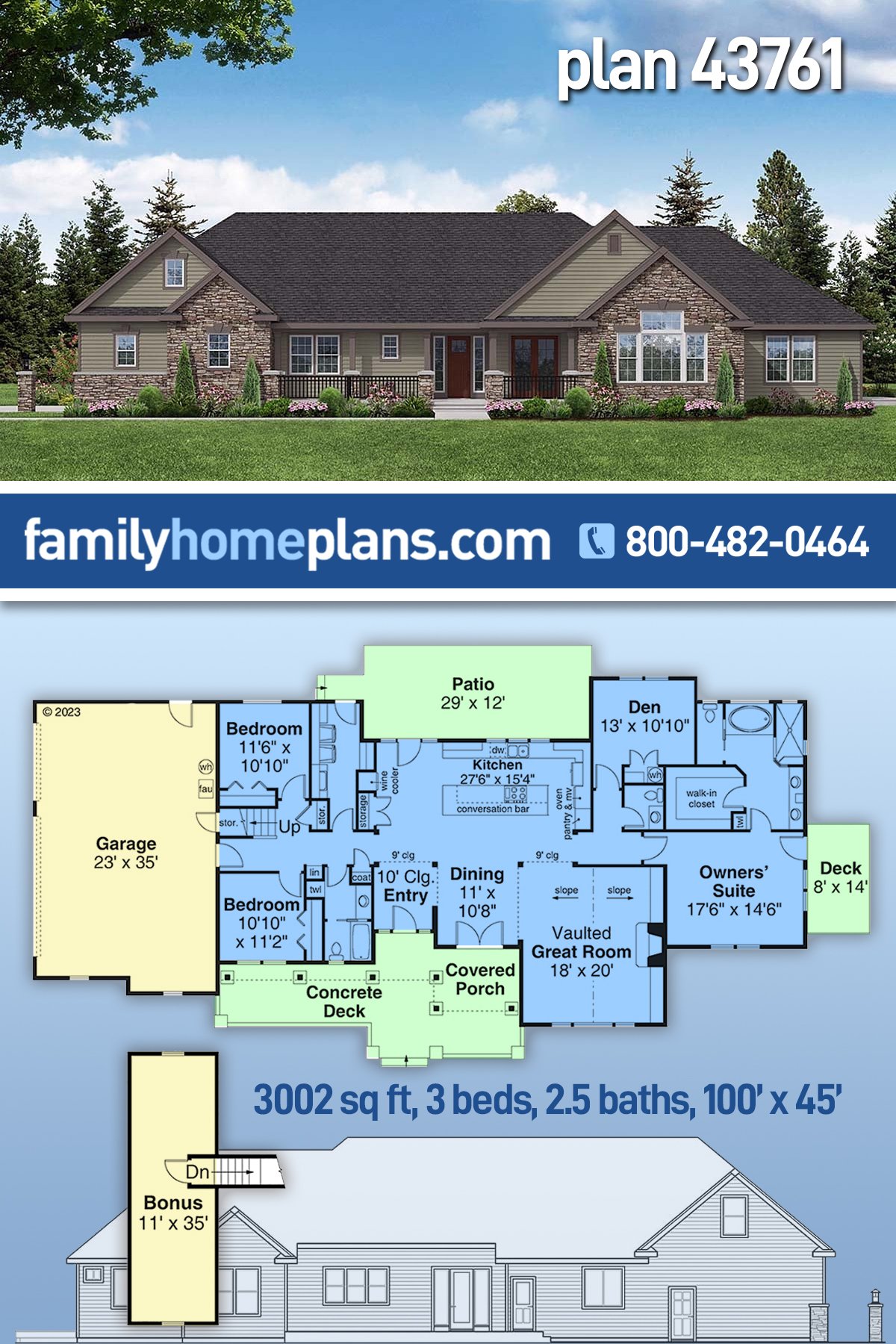 Plan 43761 | Big Ranch Style House Plan