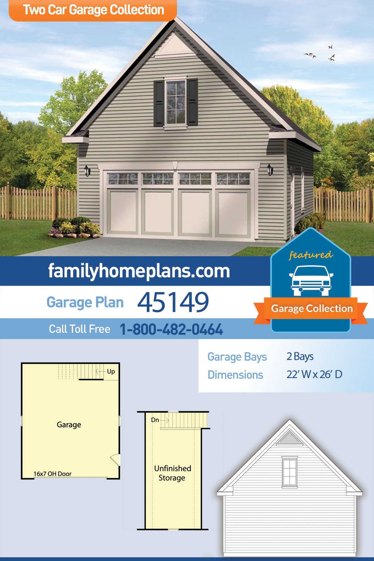 Plan 45149 Garage Traditional Two Car Garage Plan With 1 Double Bay 