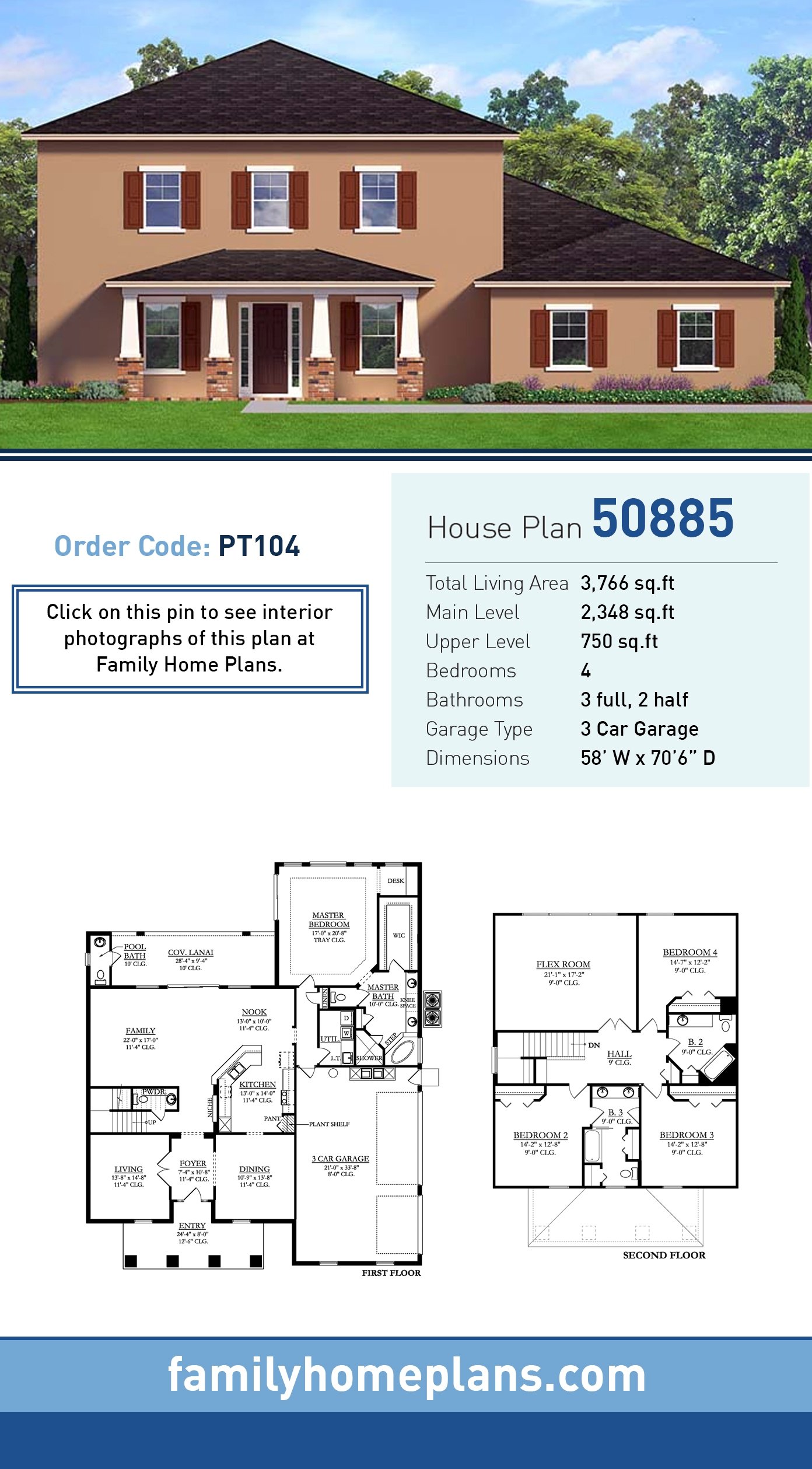 Plan 50885 | Southern Style with 4 Bed, 5 Bath, 3 Car Garage