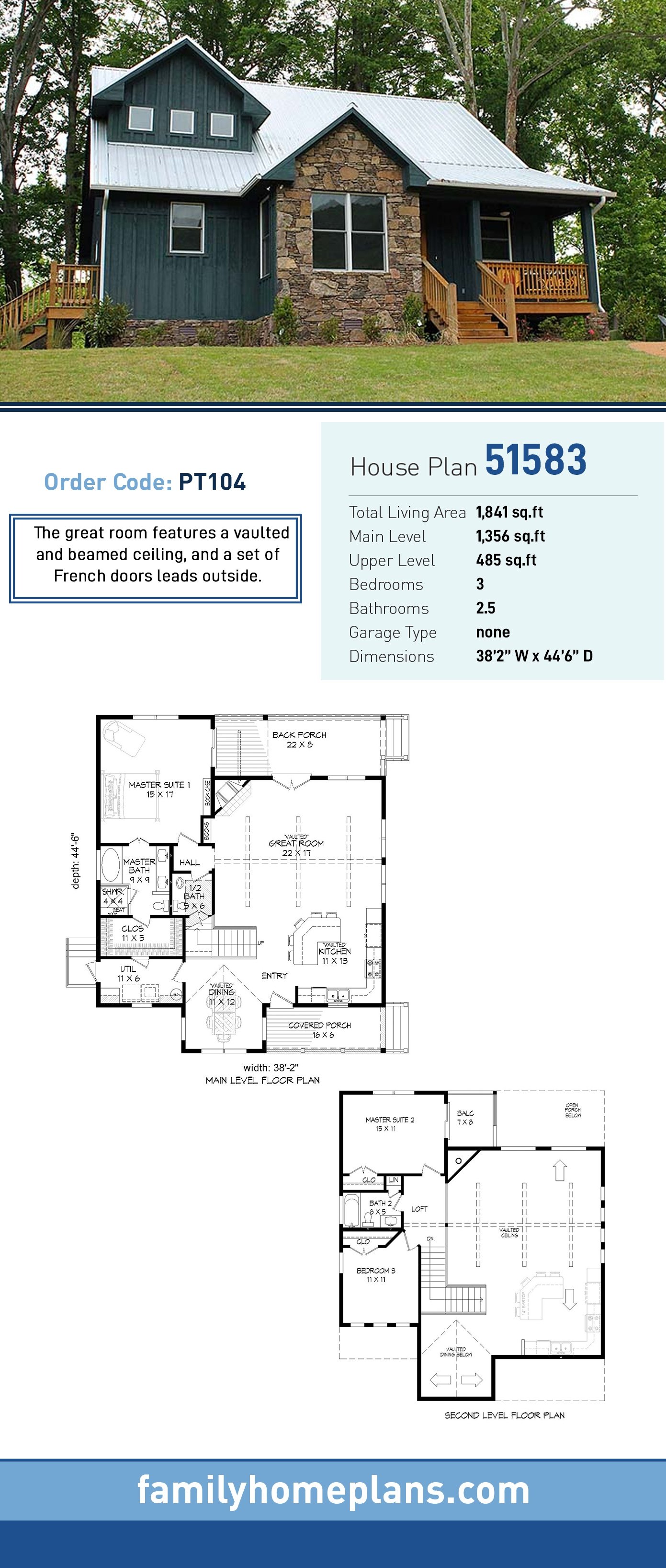 Plan 51583 | Two Story Country Cabin with Balcony