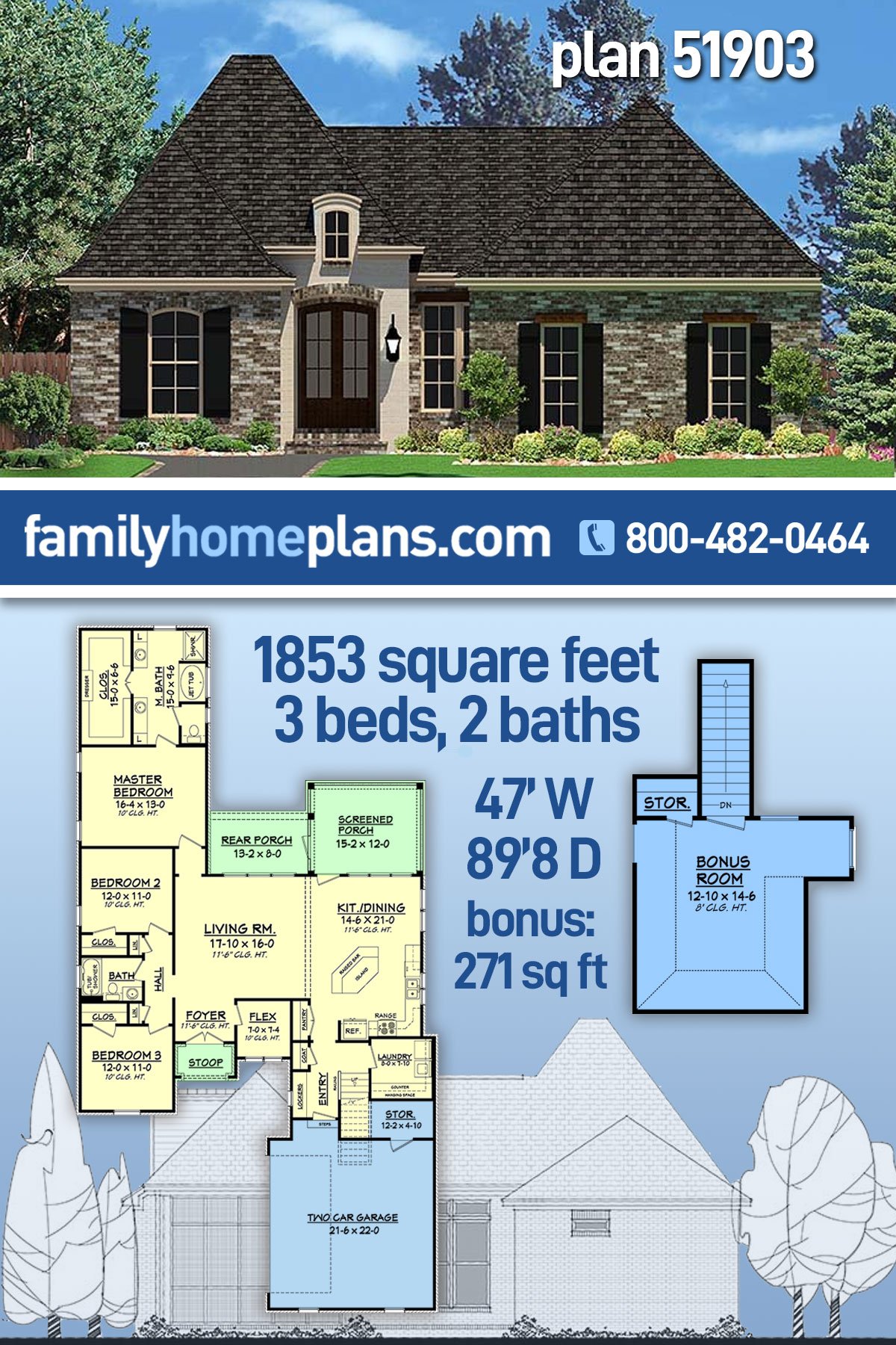 Plan 51903 | Beautiful Acadian House Plan, Typical to Louisiana o