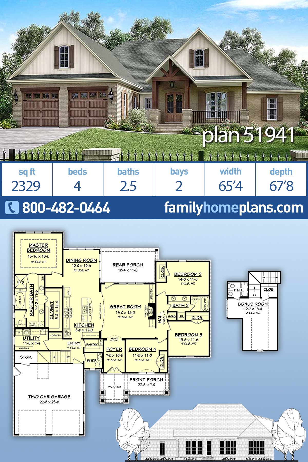 Plan 51941 | Beautiful 4 Bedroom Traditional Home Floor Plans