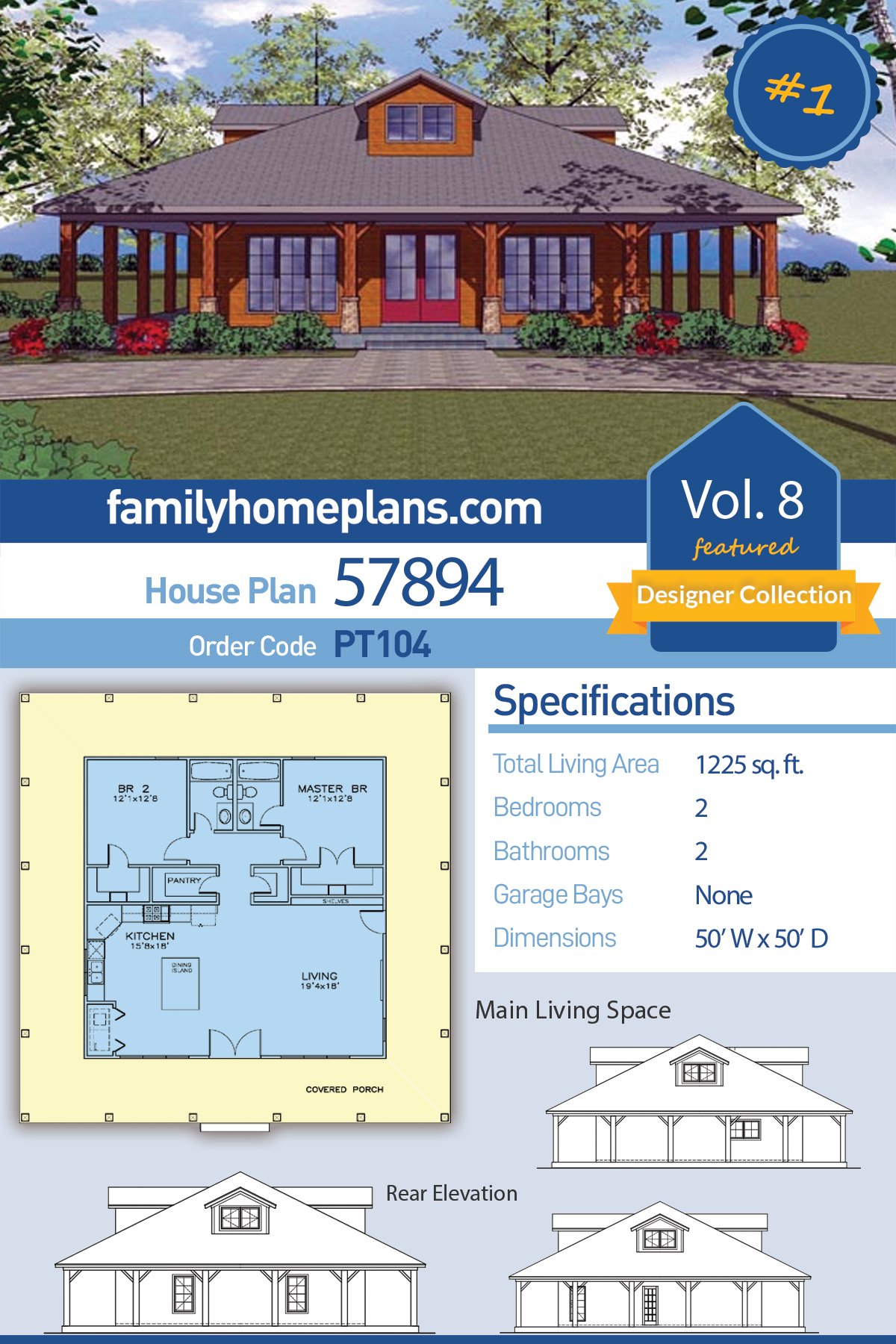 Cottage, Florida, Southern House Plan 57894 with 2 Beds, 2 Baths