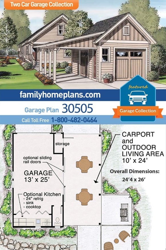 Craftsman, Farmhouse, Traditional 2 Car Garage Plan 30505