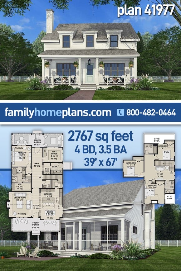 Cottage, Country, Southern House Plan 41977 with 4 Beds, 4 Baths