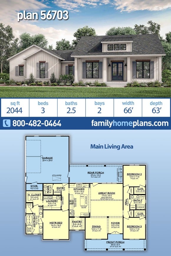Country, Craftsman, Farmhouse, Traditional House Plan 56703 with 3 Beds, 3 Baths, 2 Car Garage