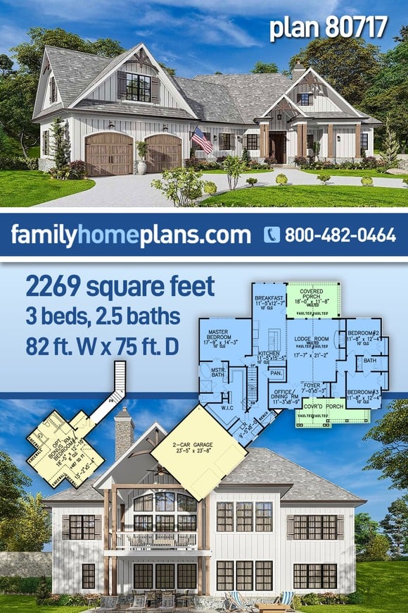 Country, Craftsman, New American Style House Plan 80717 with 3 Beds, 3 Baths, 2 Car Garage