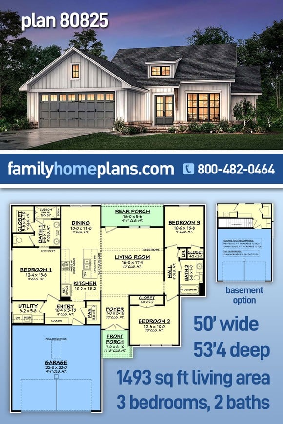 Country, Farmhouse, New American Style, Traditional House Plan 80825 with 3 Beds, 2 Baths, 2 Car Garage