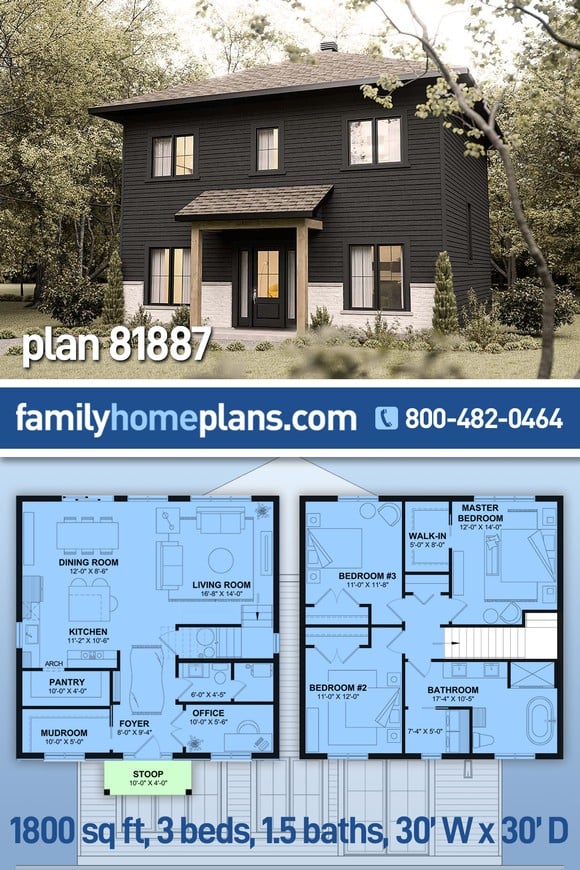 Contemporary, Craftsman, New American Style, Prairie Style House Plan 81887 with 3 Beds, 2 Baths