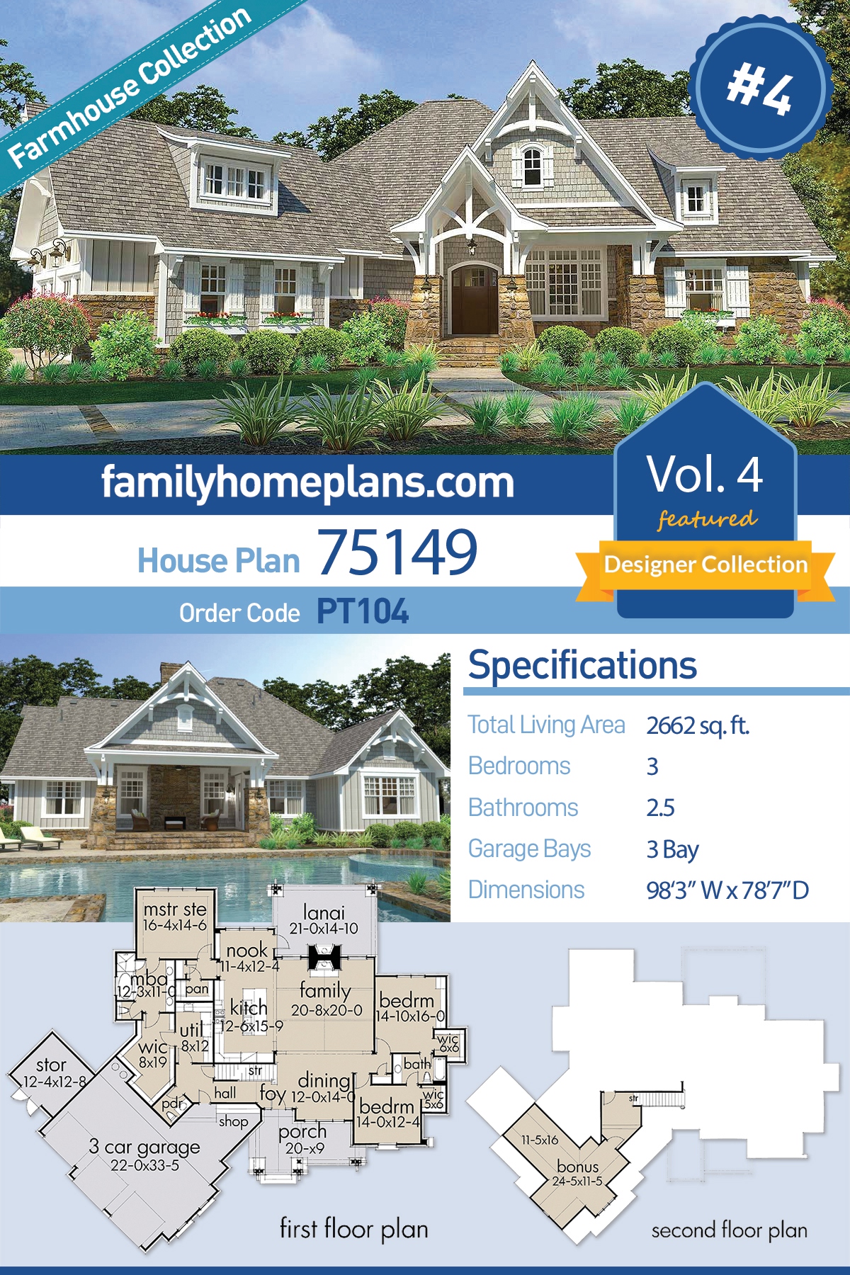 Plan 75149 New American House Plan With 2662 Sq Ft 3 Beds 3 Baths And A 3 Car Garage