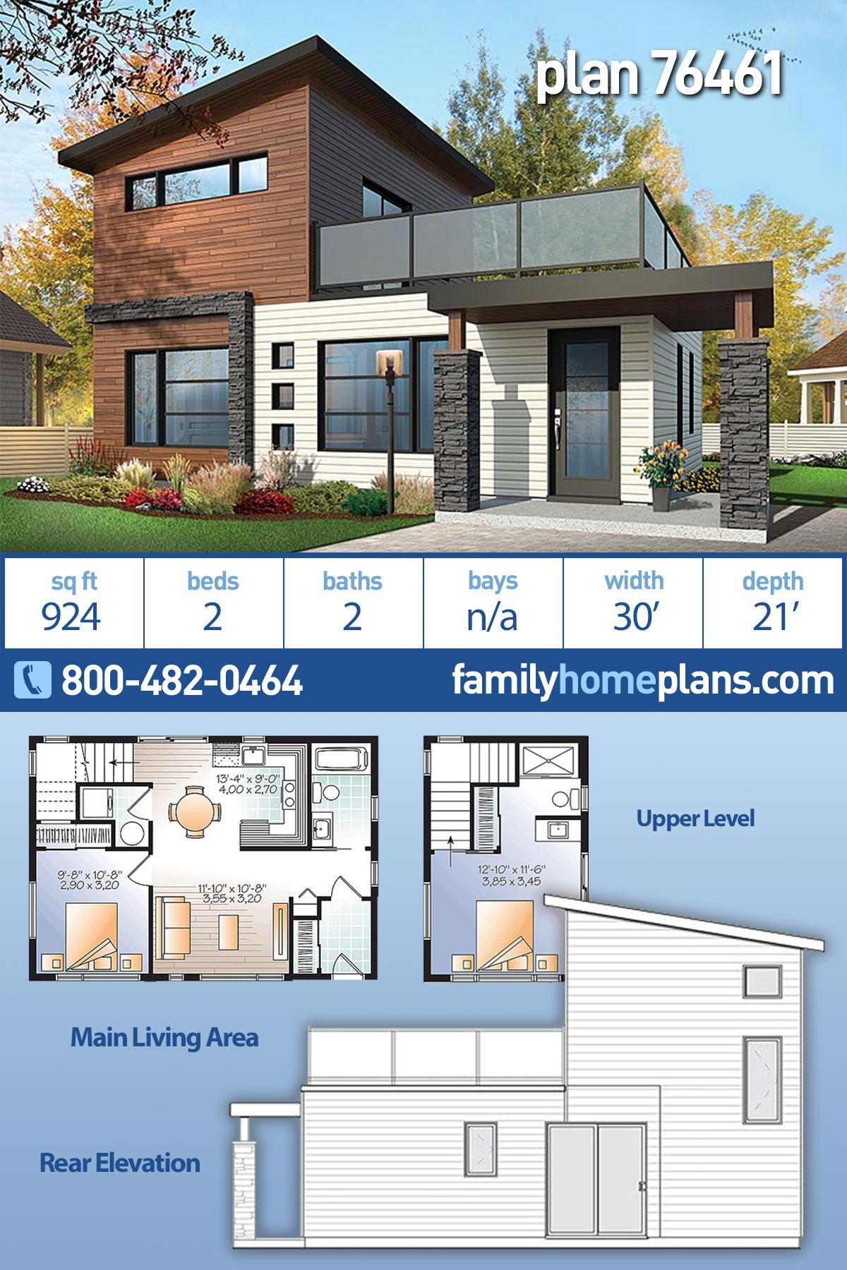 Contemporary, Modern House Plan 76461 with 2 Beds, 2 Baths