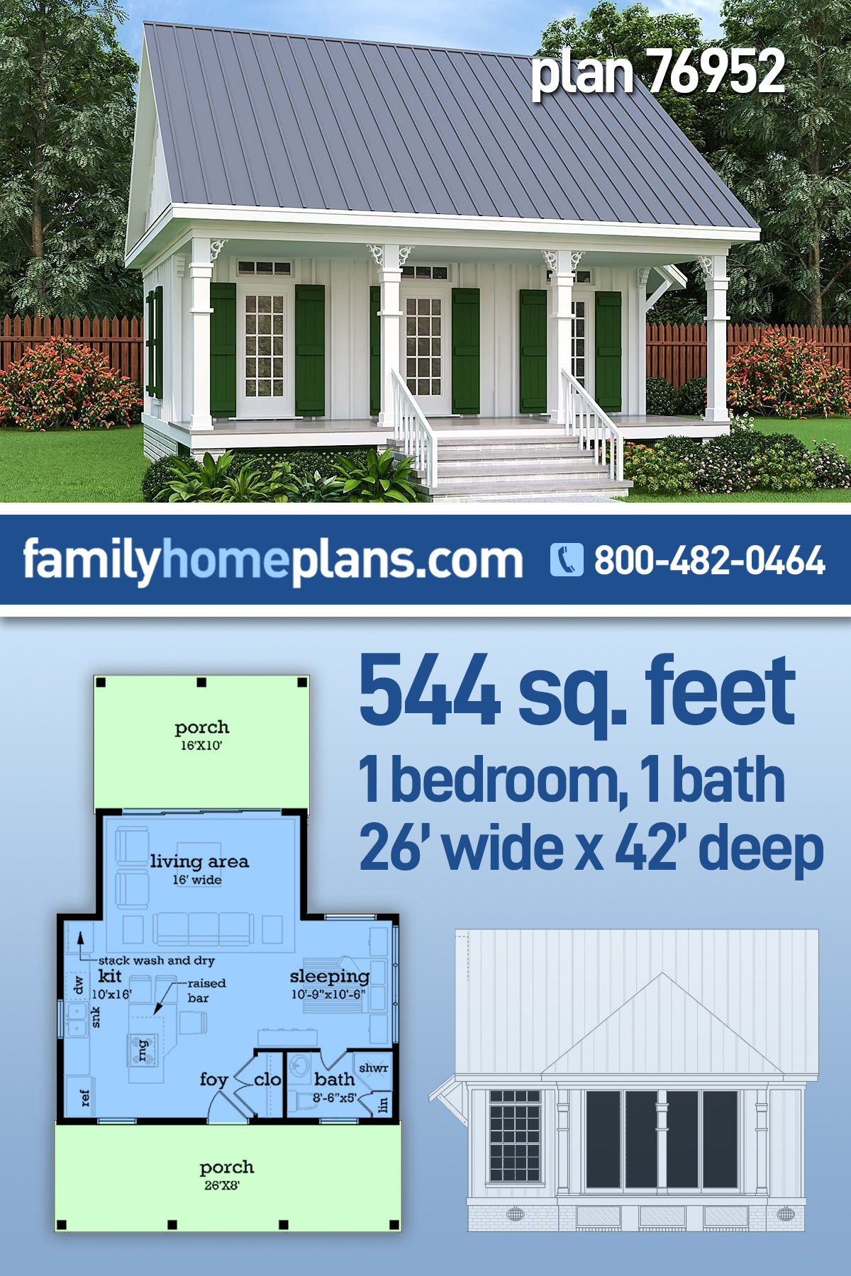 Plan 76952 Mother In Law Cottage Plan With Stacked Washer And D