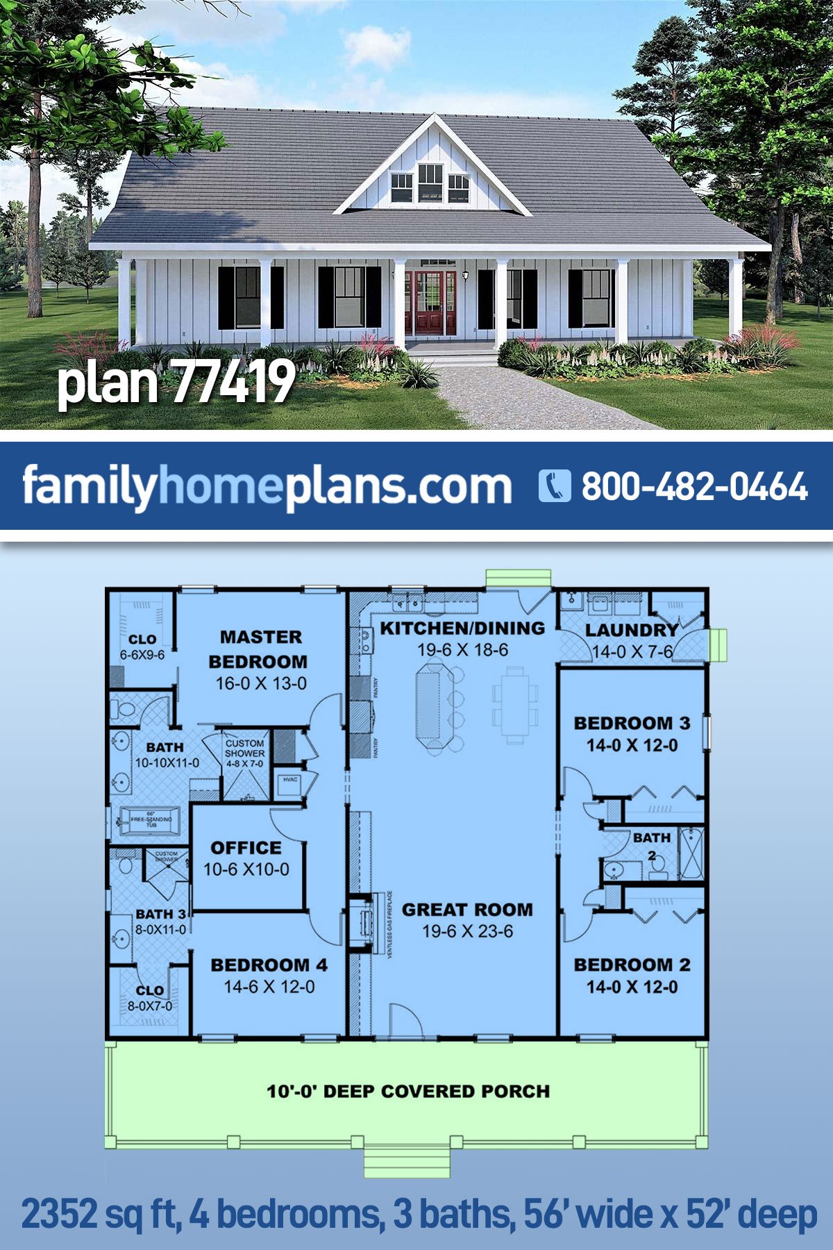 Modern Southwest Bliss House Plan - 1 Stories, 3 Bedrooms, 2.1 Baths, 1,744 Sq Feet for Sale