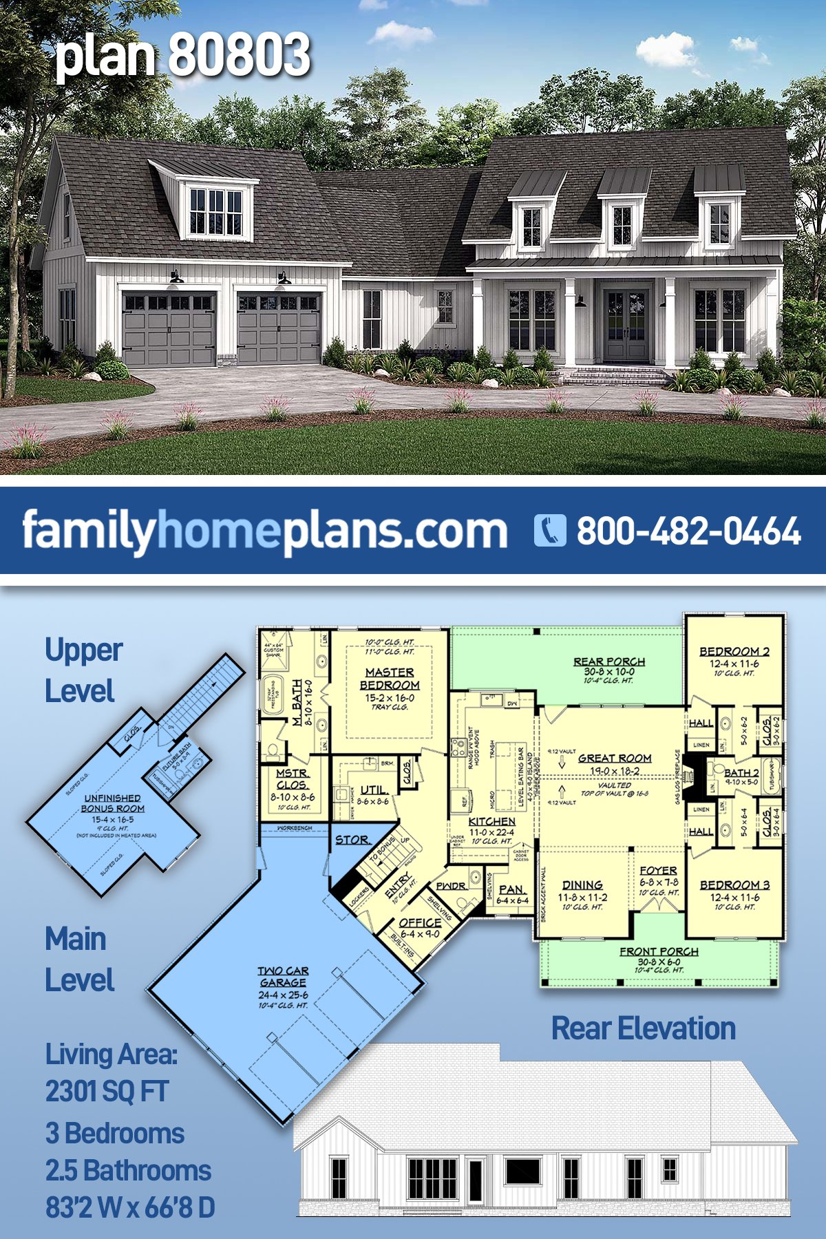 Plan 80803 | Modern Farmhouse Plan with 2301 Sq Ft, 3 Bedrooms, 2