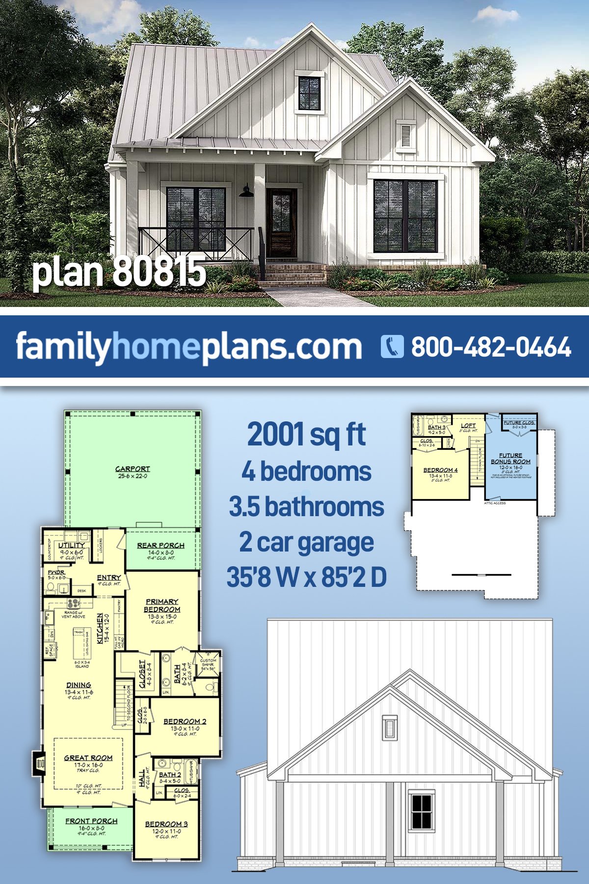 Plan 80815 | Modern Style Farmhouse Plan