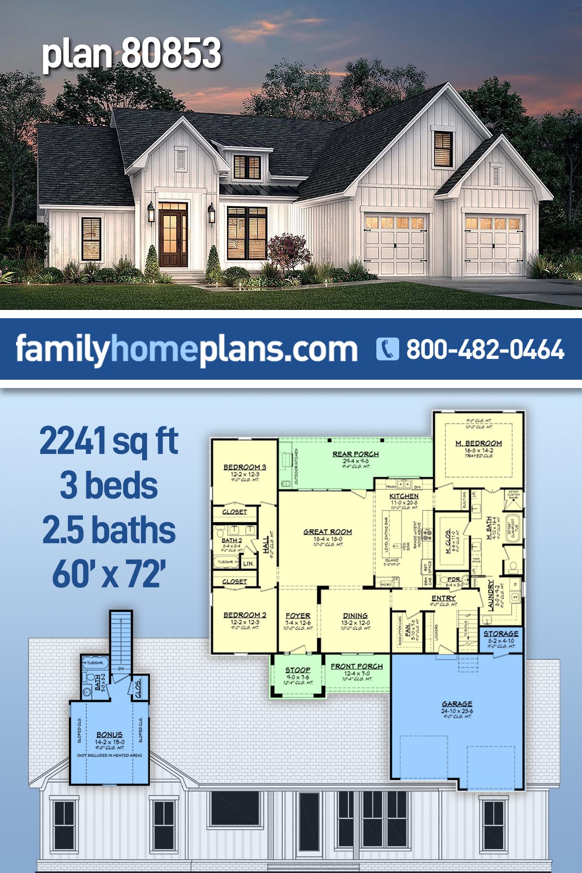 Plan 80853 | Modern Farmhouse Plan 80853 with a Large Laundry Are