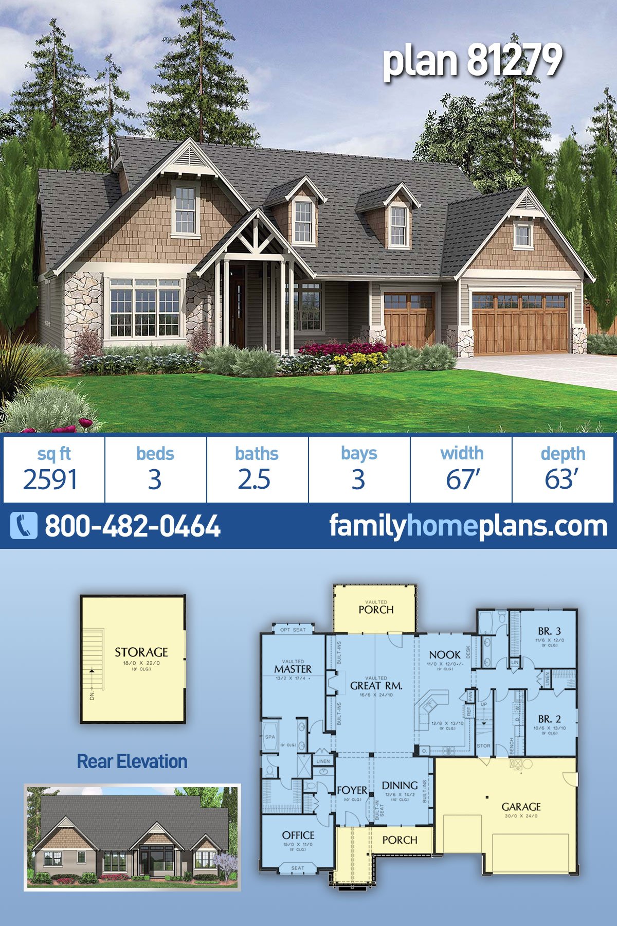 Plan 81279 | 3 Bedroom Craftsman Home Plan