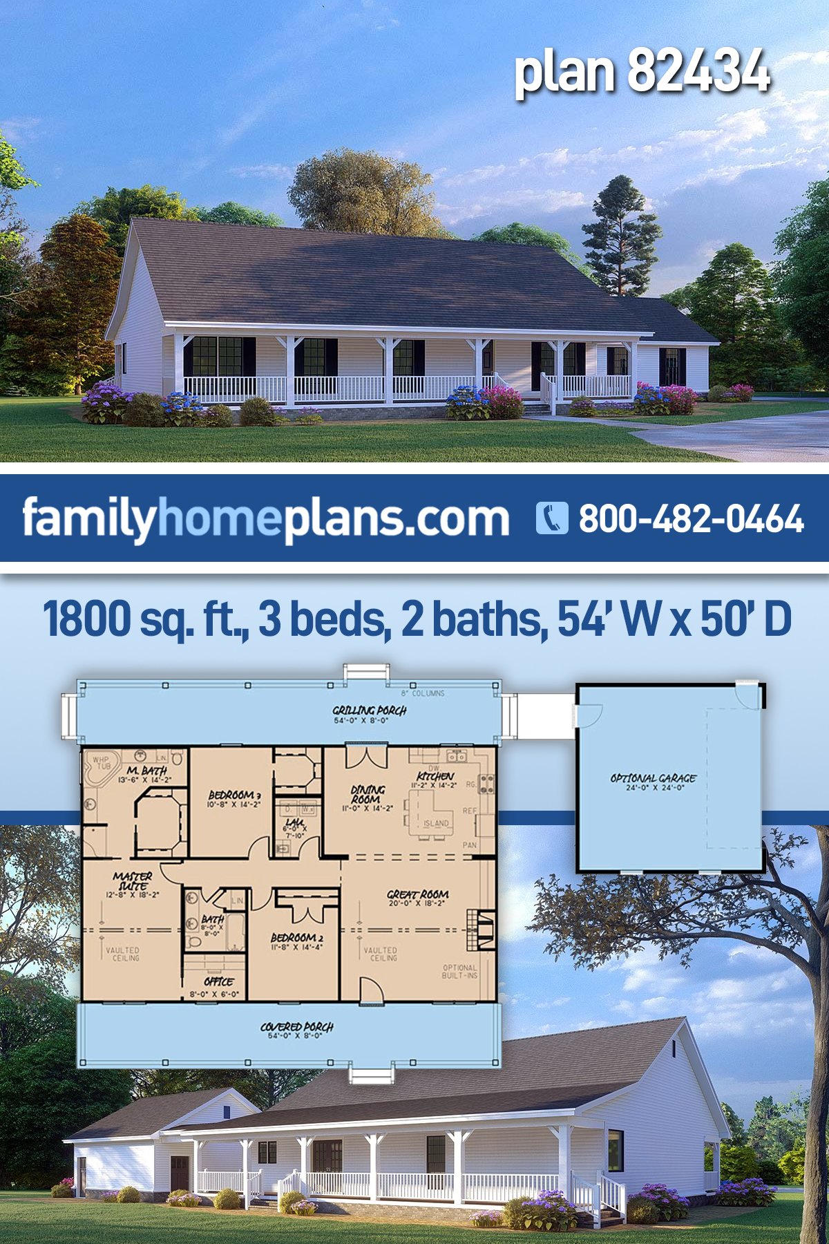 Plan 82434 1800 Sq Ft Ranch Home