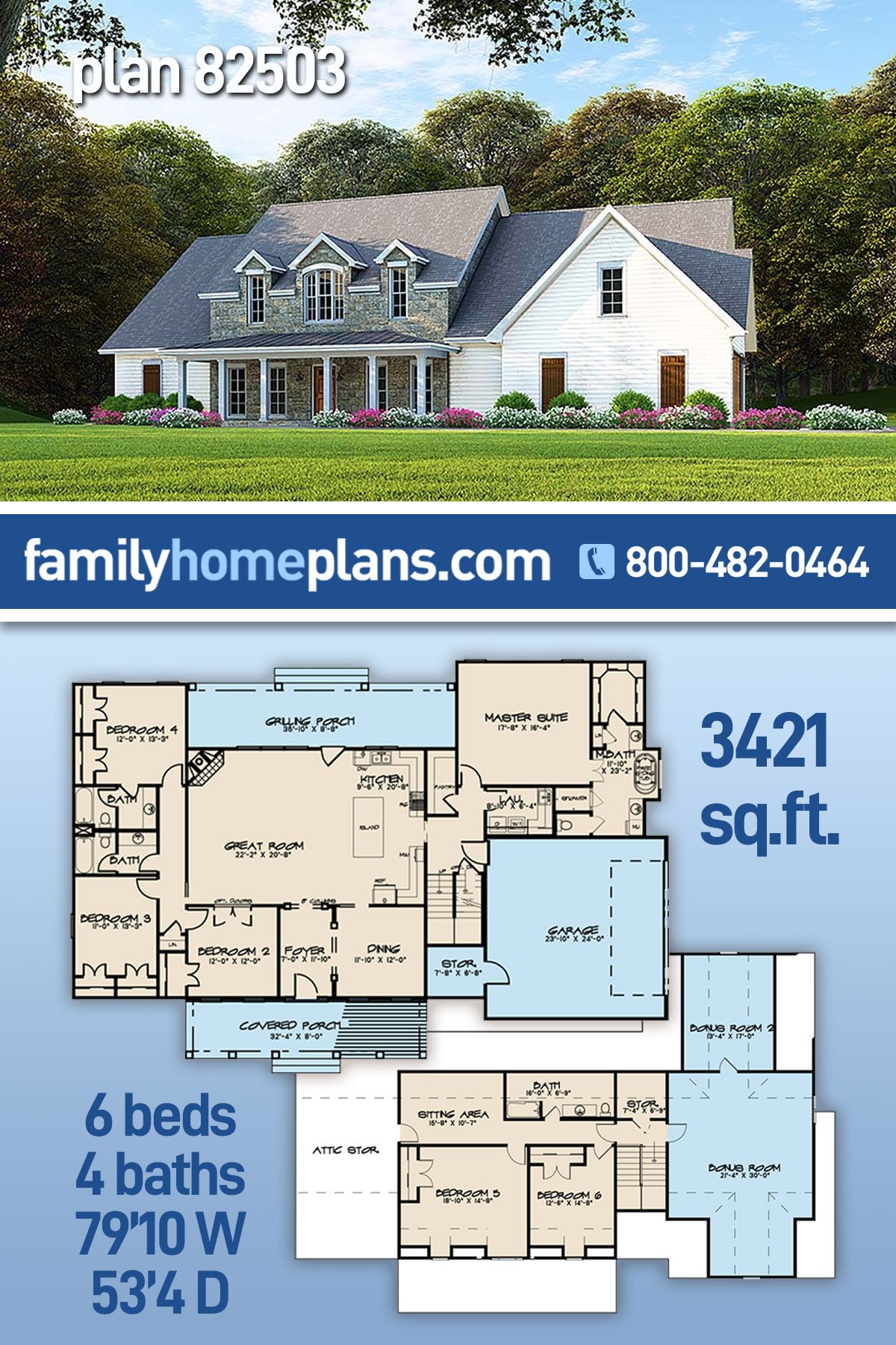 Plan 82503 6 Bedroom Farmhouse Home